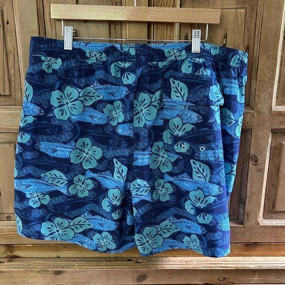 Mens Vineyard Vines XL Swim Trunks Board Shorts Blue Fish Tropical Flowers Liner - Picture 4 of 7